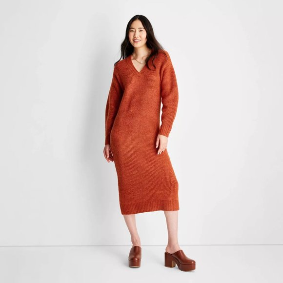 FUTURE COLLECTIVE BY Reece Blutstein SWEATER DRESS New NWT Sz M Medium Orange - Picture 1 of 3